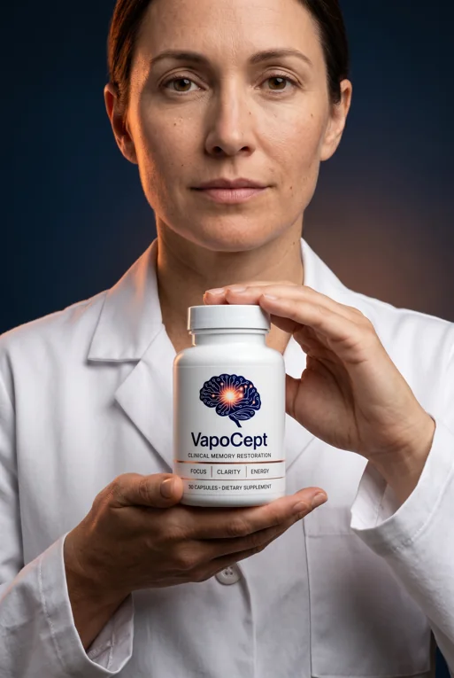 Health professional holding a bottle of VapoCept